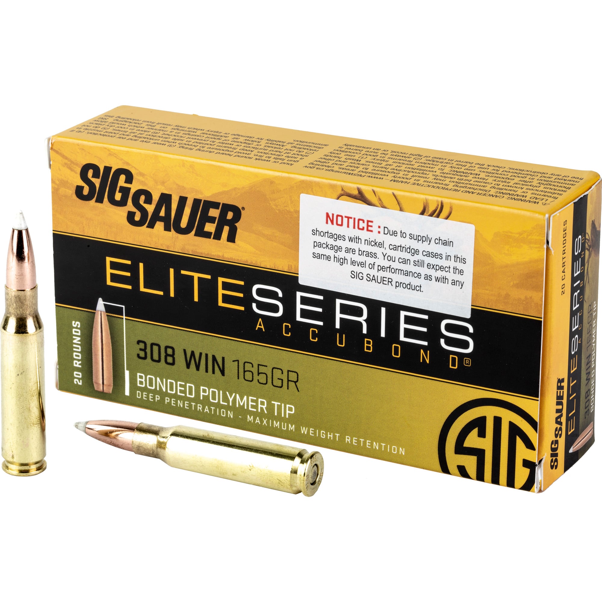 Sig Sauer Elite Performance .308 Win Ammunition, 20 Rounds Ballistic Tip 165Gr - E308AB16520