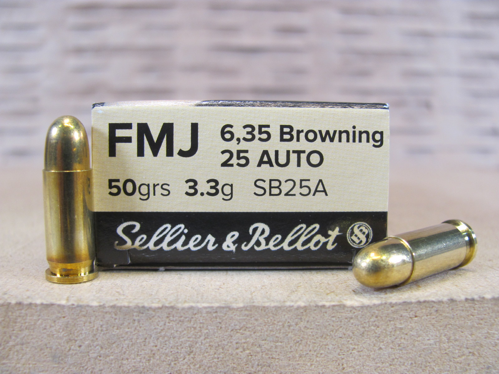 50 Round Box – 25 Auto Sellier Bellot 50 Grain FMJ Ammo – SB25A