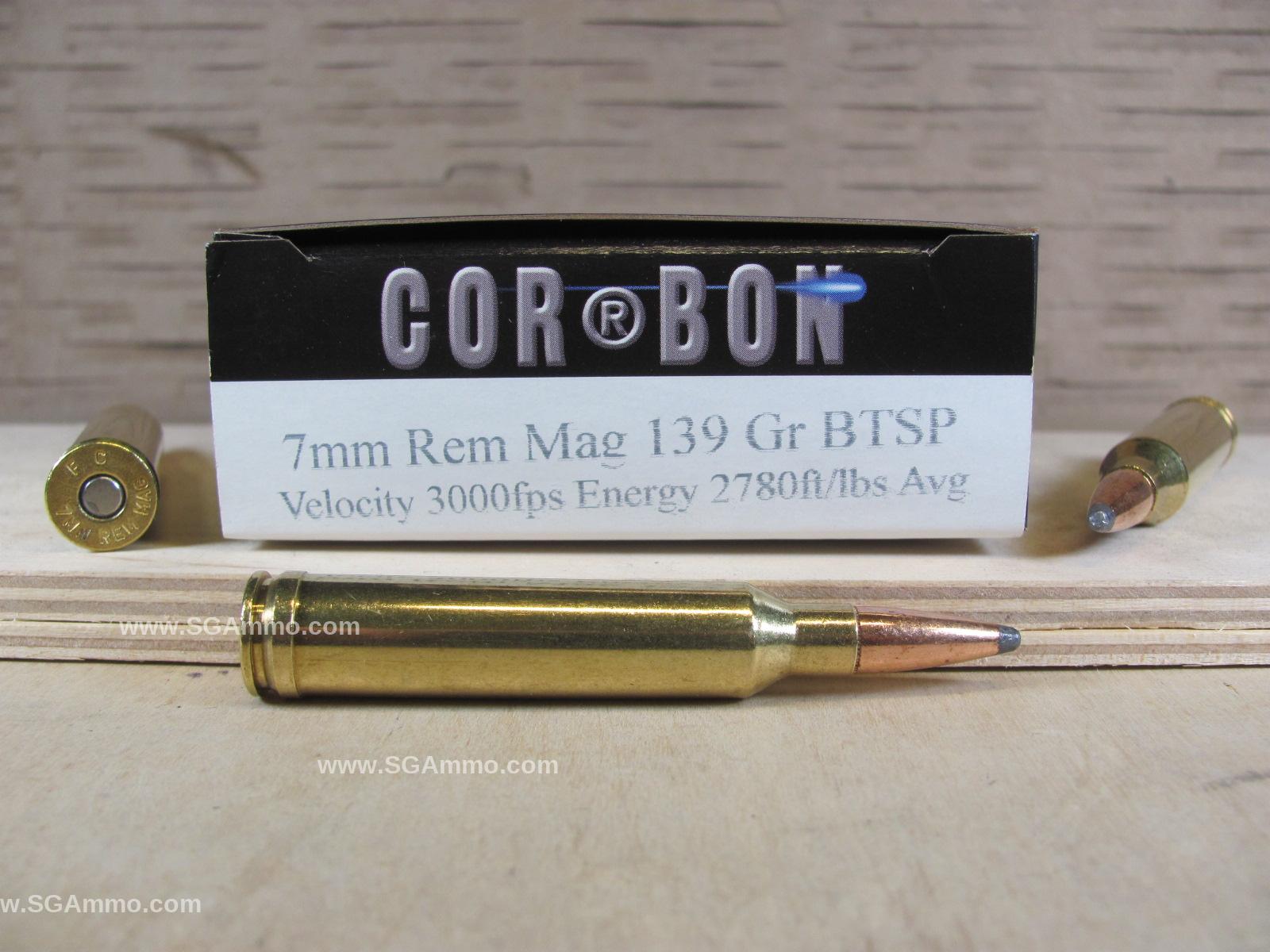 20 Round Box – 7mm Remington Magnum 139 Grain BTSP Corbon Ammo – HT7MM139JSP/20
