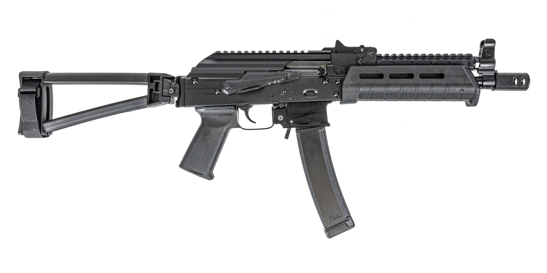 Psa AK-V 9mm Moe Triangle Folding Pistol, Black With Sa Railed Gas Tube