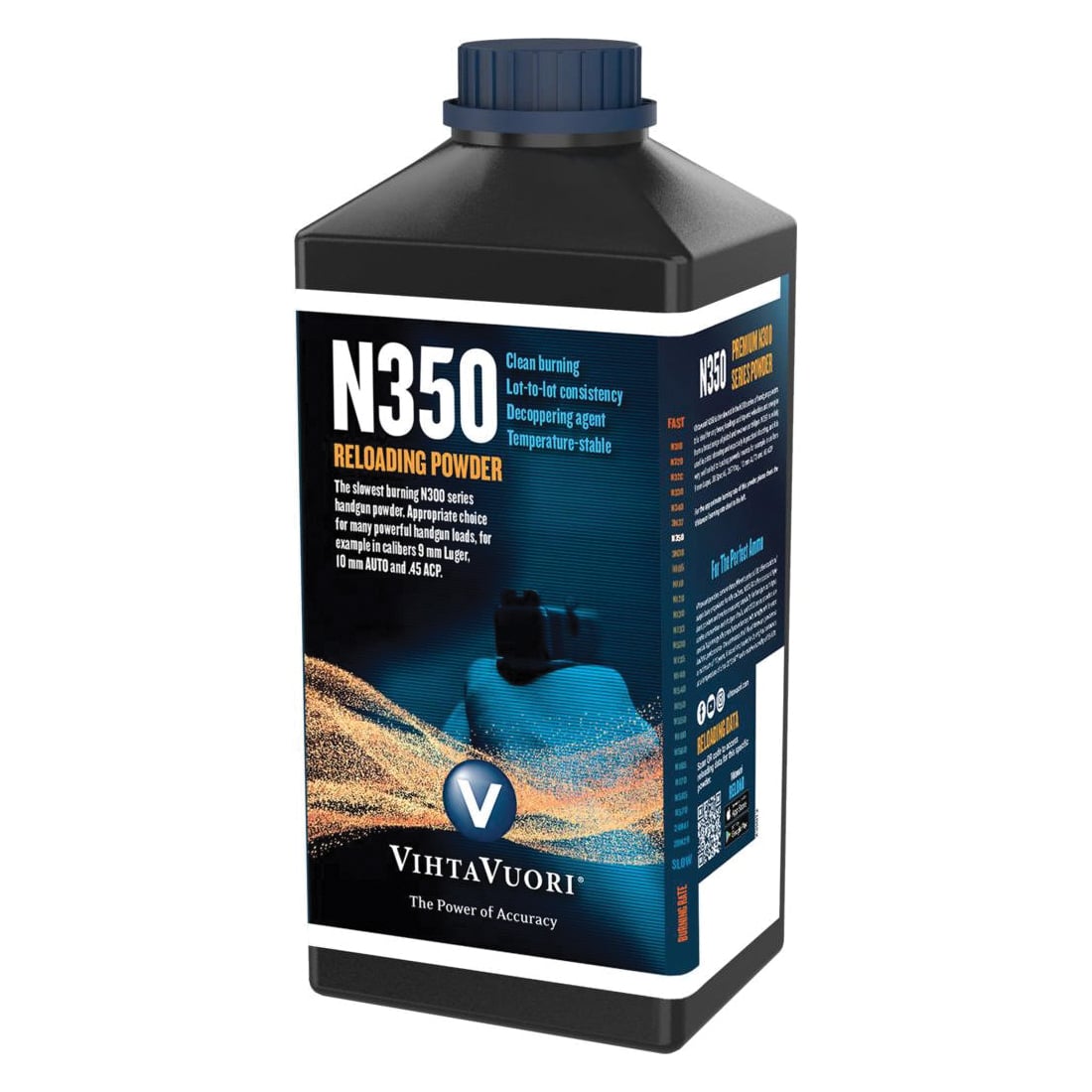 Vihtavuori N350 9mm/10mm/.45 ACP Smokeless Handgun Powder, 1 lb
