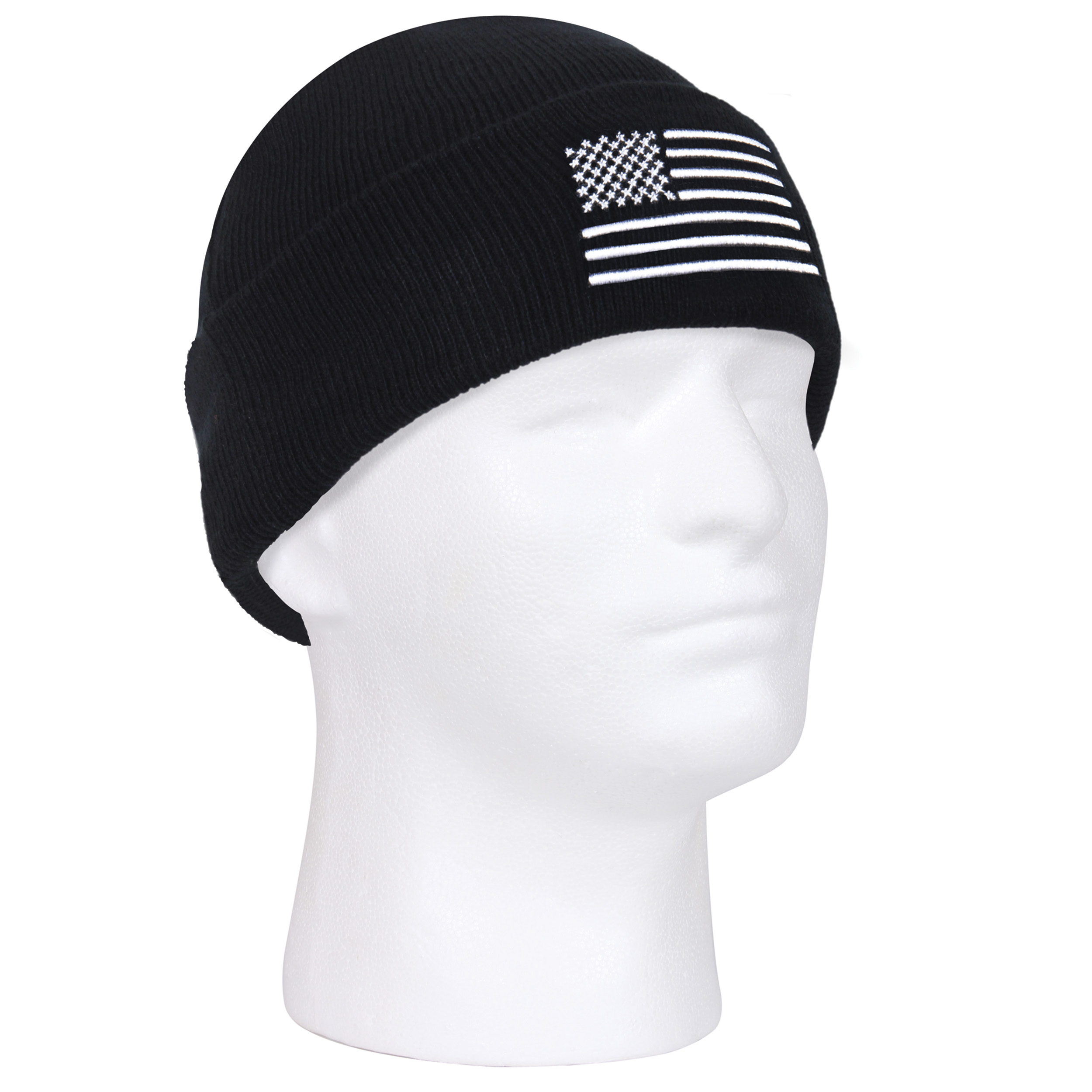 Rothco Us Flag Embroidered Fine Knit Watch Cap - Black - White