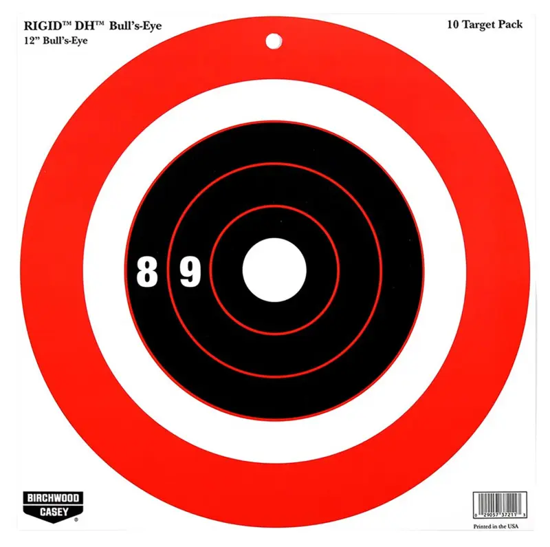 Birchwood Casey 37211 Rigid DH Bullseye Tagboard Hanging 12" x 12" Black/Orange 10 Pk.