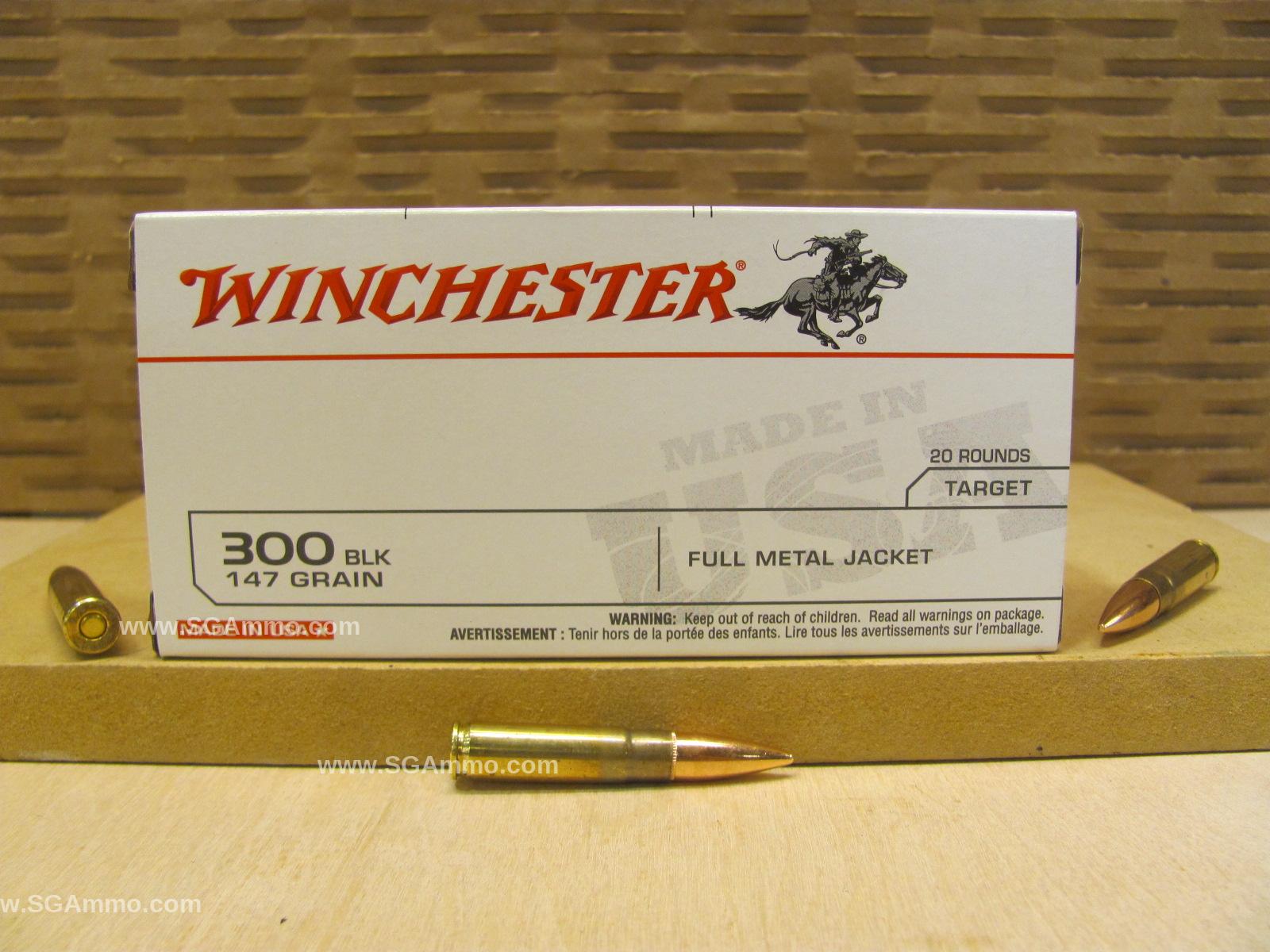 20 Round Box – 300 Blackout 147 Grain FMJ Winchester Target Ammo – USA300B147