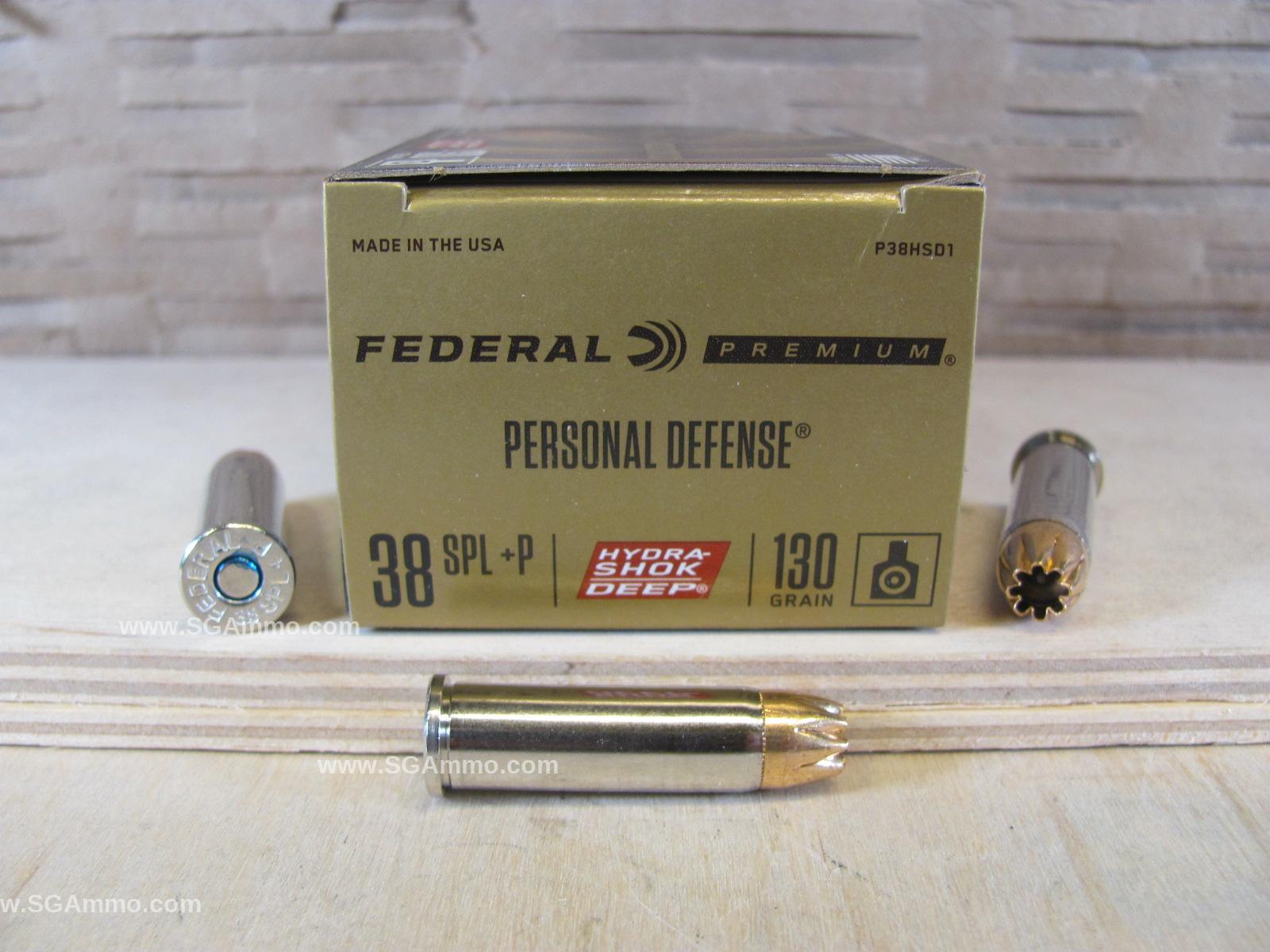 20 Round Box – 38 Special 130 Grain +P Hydra-Shok Deep Federal Personal Defense Ammo – P38HSD1