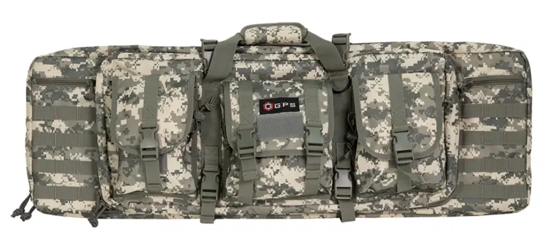GPS Bags DRC36ACU Double Rifle Case 36" A-TACS AU 600D Polyester w/ 2 Padded Pistol Sleeves MOLLE Webbing Lockable Zippers