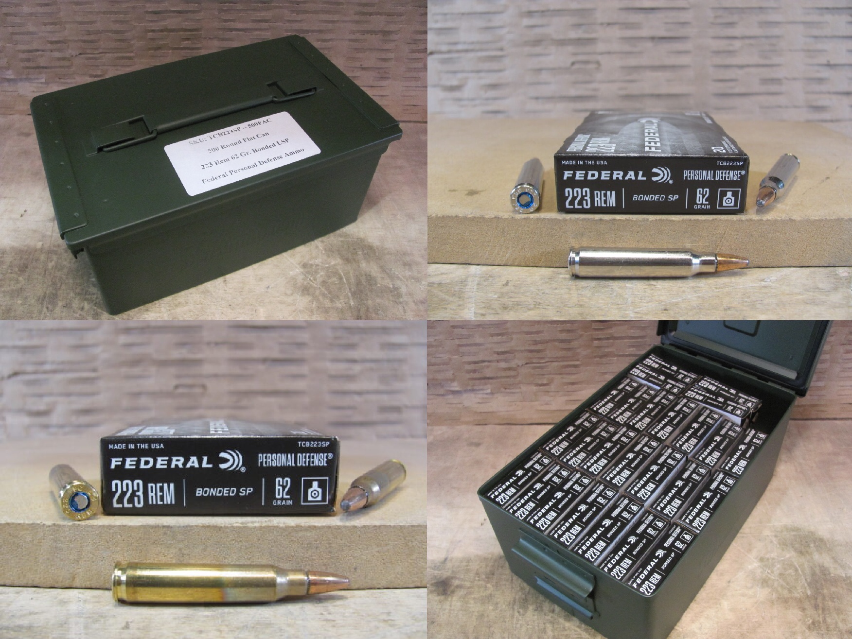 500 Round Flat Can – 223 Rem 62 Grain Federal Bonded Soft Point Ammo – TCB223SP – Packed in Metal Canister