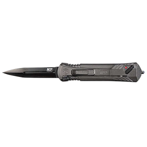 M&P Accessories 1219171 M&P  Compact 1.90 OTF Plain Black Oxide Stainless Steel Blade, Gray/Black Aluminum Handle