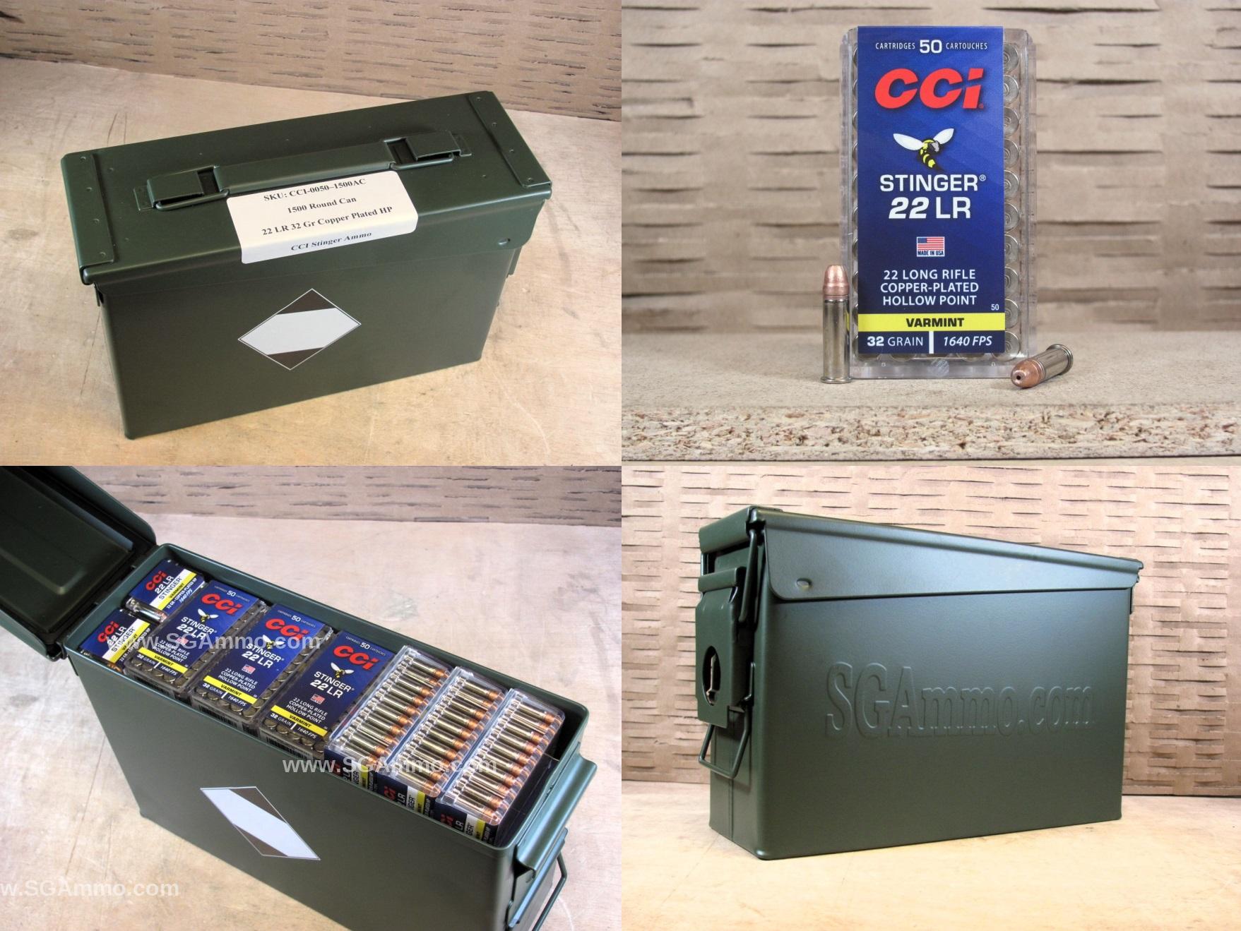 1500 Round Can – 22 LR CCI Stinger 32 Grain 1640 FPS Hyper Velocity Ammo – 0050 – Packed in M19A1 Canister