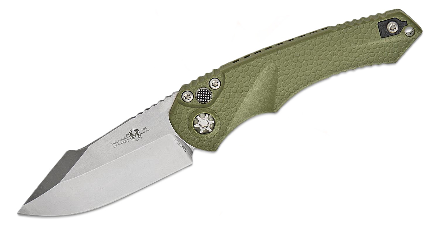 Heretic Knives Mini Pariah Auto Folding Tanto Knife, OD Green - H054-2A-GRN