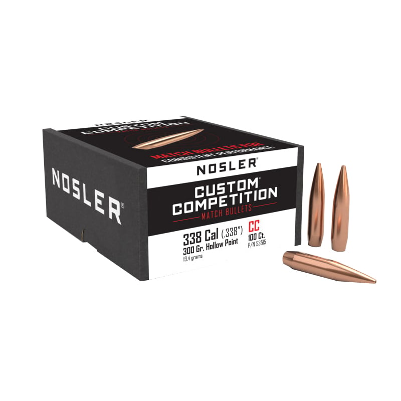 Nosler Custom Competition .338 Cal JHPBT Rifle Bullet, 300 gr 0.338" 100rds