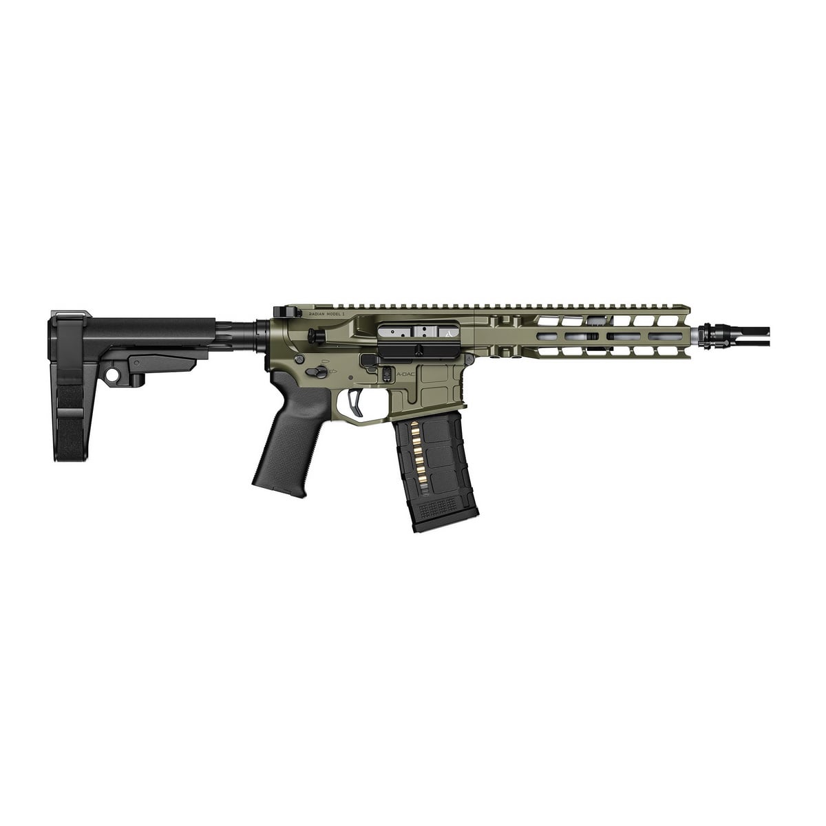 Radian Weapons R0505 Model 1 Pistol 300 Blackout 30+1 9″, OD Green Billet Rec/M-Lok Handguard, Smooth Buffer Tube (No Brace), Magpul Grip, Ambi Controls, Dead Air QD Flash Hider, Adj. Trigger - No Credit Card Fees - Low, flat rate shipping