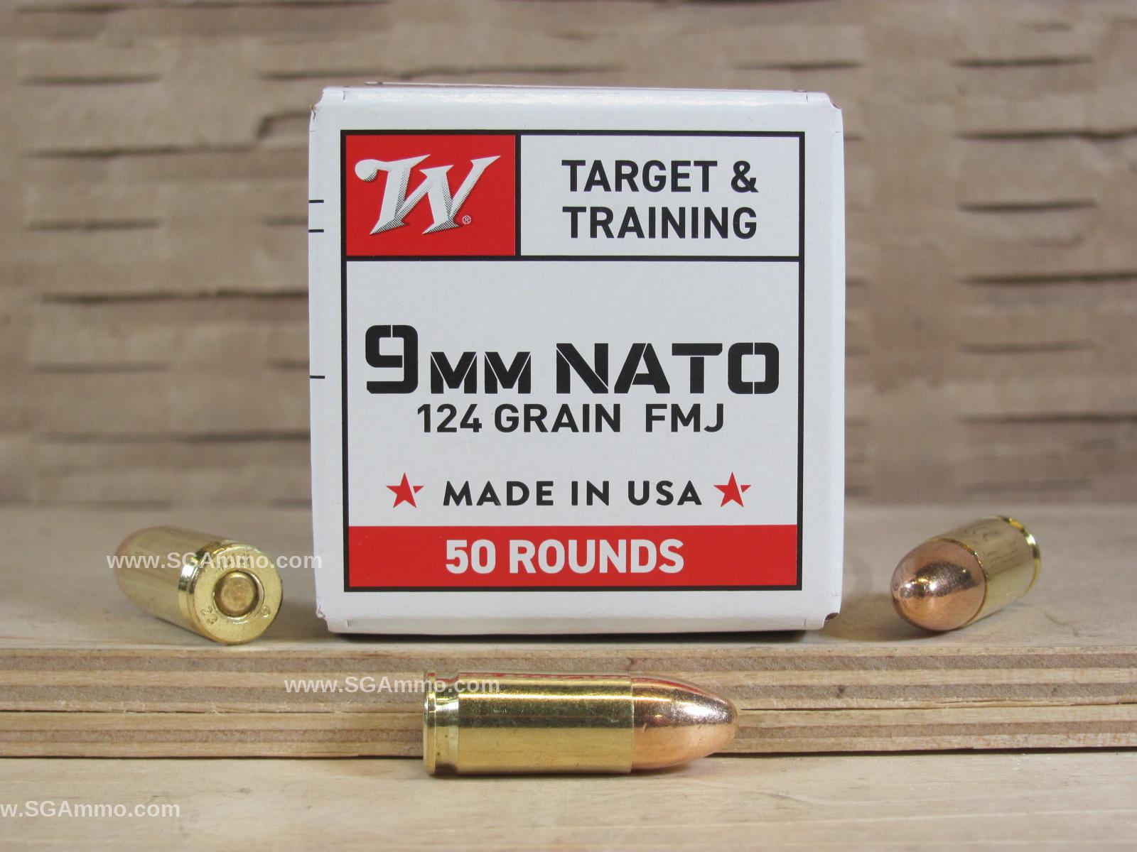 1000 Round Case – 9mm NATO 124 Grain FMJ Winchester Target and Training Ammo – W9NATO50