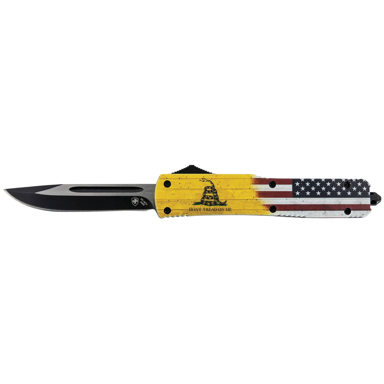 Templar Knife Don't Tread on Me Drop Point OTF - Precision in Vibrant Yellow - M-DTOM-33-1