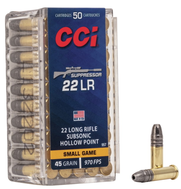 CCI Ammunition 22 Suppressor .22 Long Rifle 45 Grain Lead Hollow Point Brass Rimfire Ammo 50 Rounds