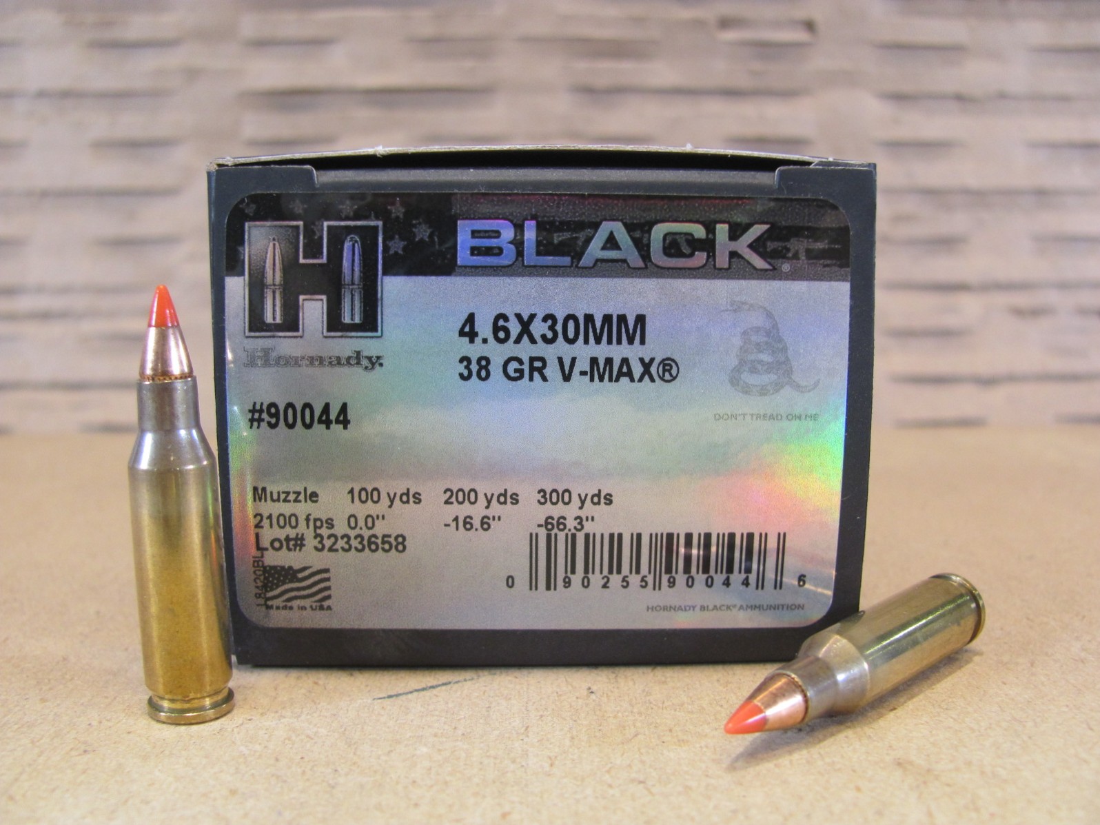250 Round Case – 4.6 x 30mm 38 Grain V-Max Hornady Black Ammo – 90044