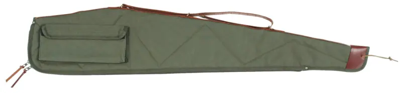 Bob Allen 14537 Canvas Rifle Case 44" Green Canvas w/ Quilted Flannel Lining Leather Sling Self-Repairing Nylon Zipper