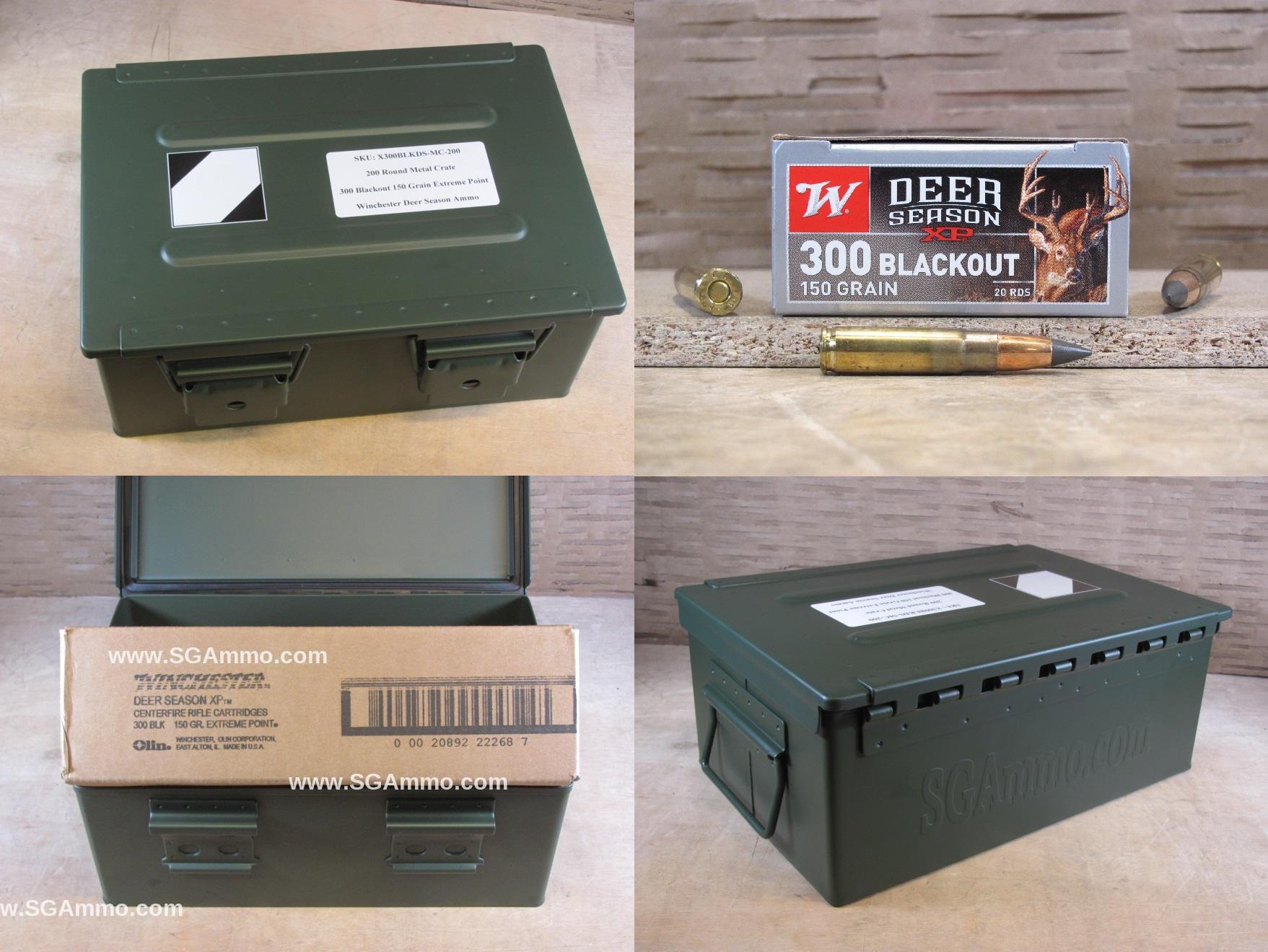 200 Round Metal Crate Canister – 300 Blackout 150 Grain Winchester Deer Season XP Extreme Point Ammo – X300BLKDS