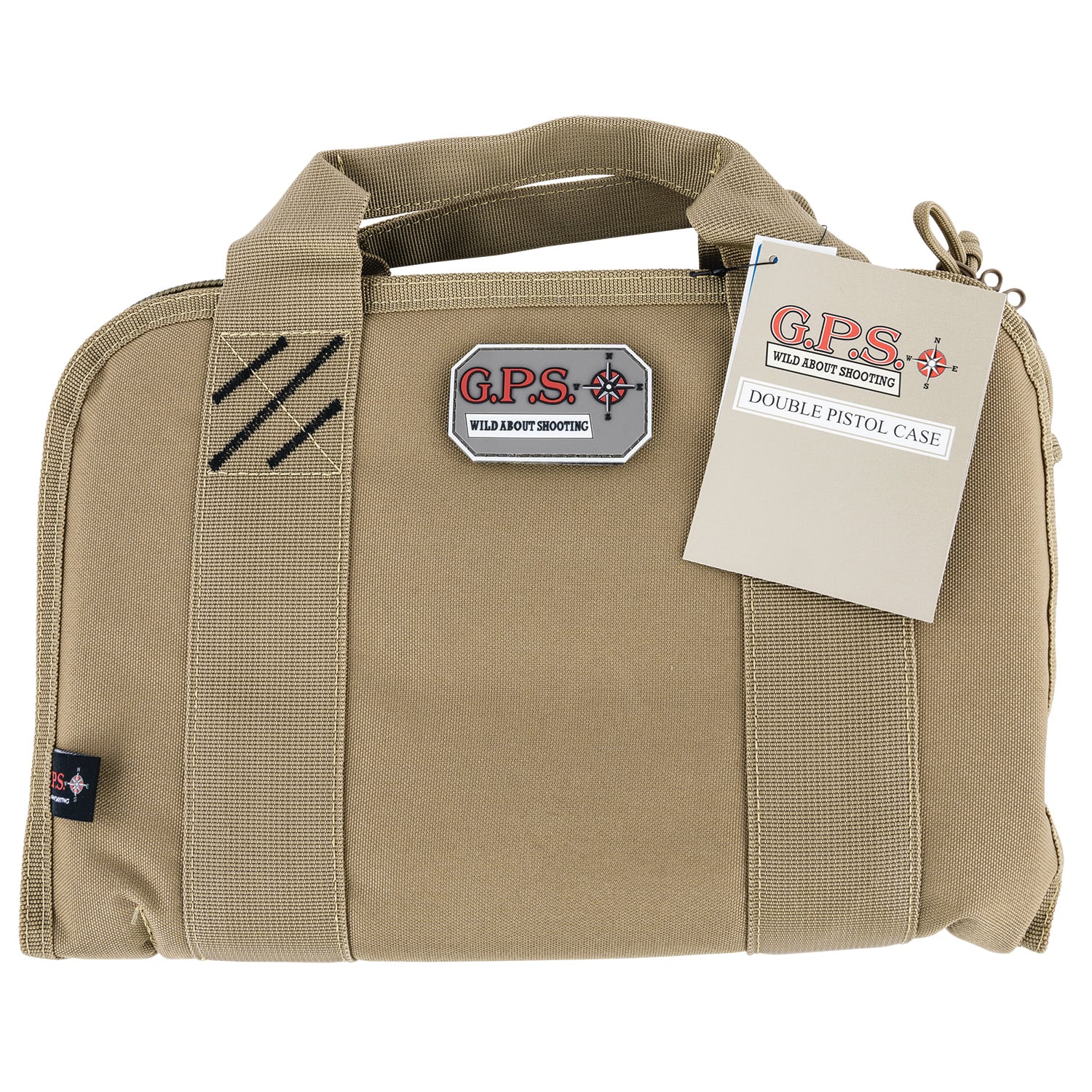 GPS Bag Tactical Nylon Double Pistol Case with Mag Storage and Dump Cup - Tan - GPS1308PCT