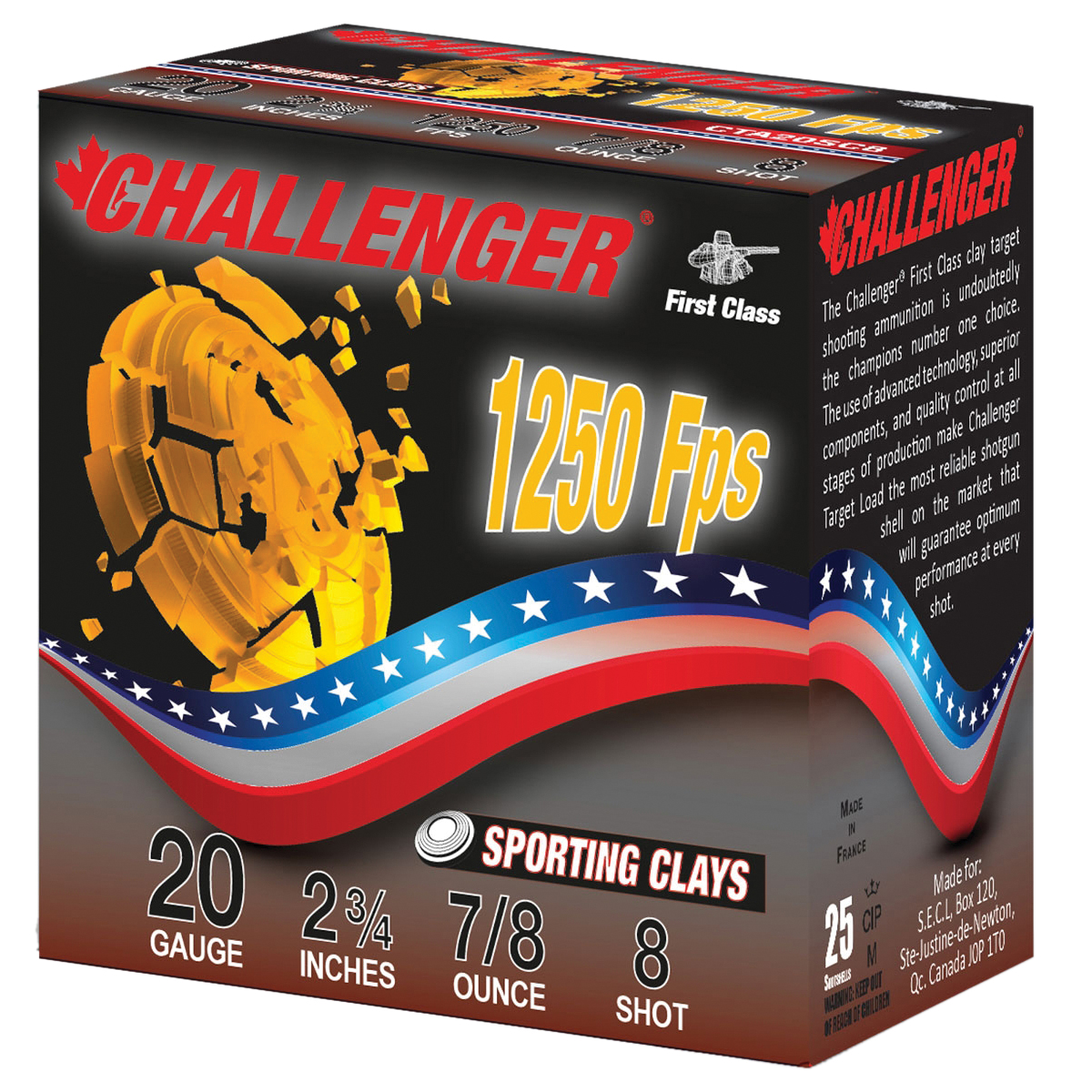 Challenger First Class Sporting Clay 20 Gauge 2-3/4" #8 7/8 Ounce 250rds Case