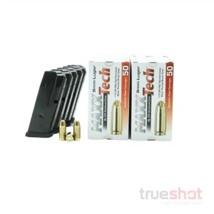 BUNDLE DEAL: 5 Black 10 Round Canik METE MC9 Magazines and 500 Rounds of Ammo - Maxxtech 9mm 115 Grain