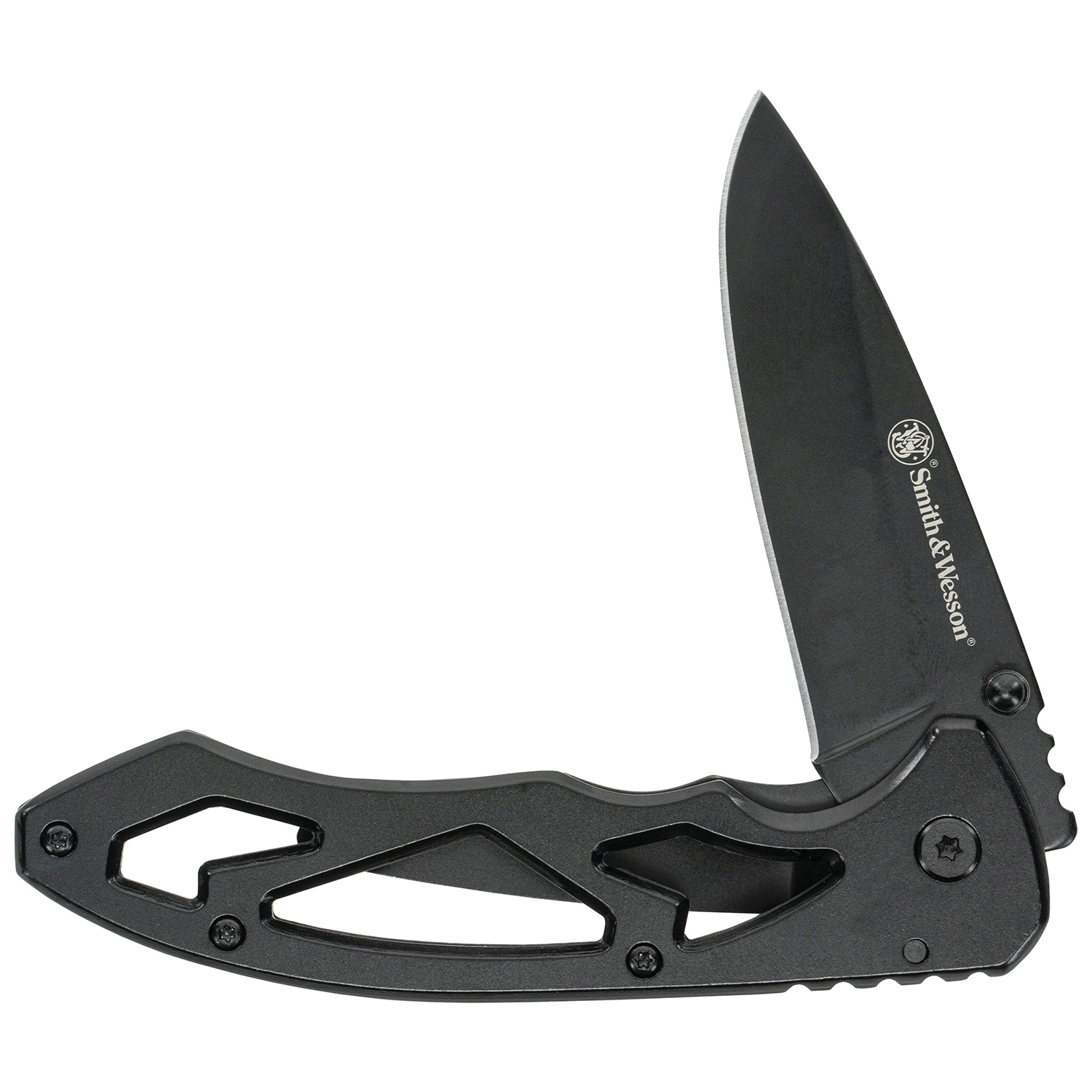 Smith & Wesson Skeletonized Large Folding Knife Drop Point, Silver - CK400LCP