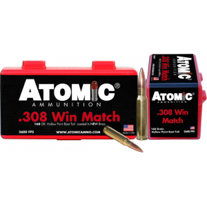 Atomic 00426 Match 308 Winchester/7.62 NATO 168 GR Hollow Point Boat Tail - 50rd Box