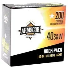 Armscor 40 S Ammunition ARM50083 180 Grain Full Metal Jacket Rock Pack 200 Rounds