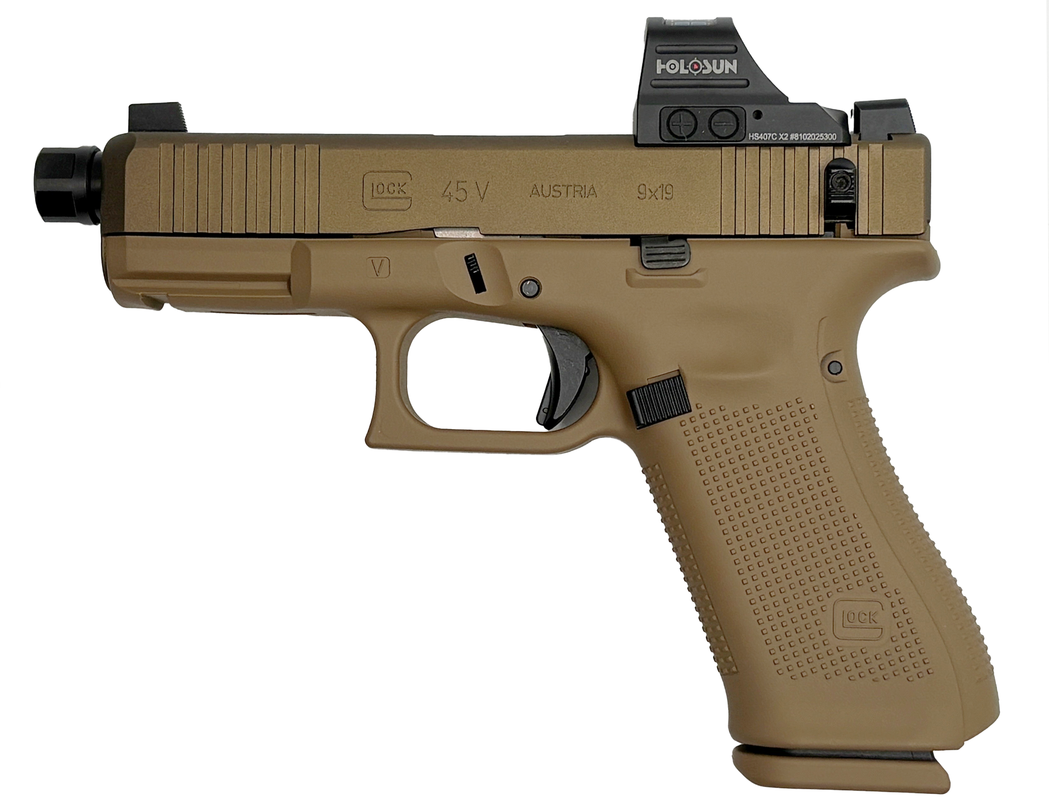 GLOCK 45V Shark Puppy FDE 9mm Threaded Barrel 17rd