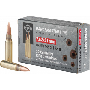 Prvi Partizan PPU PPRM762 Rangemaster 7.62x51mm NATO 145 gr Full Metal Jacket Boat-Tail (FMJBT) - 20rd Box