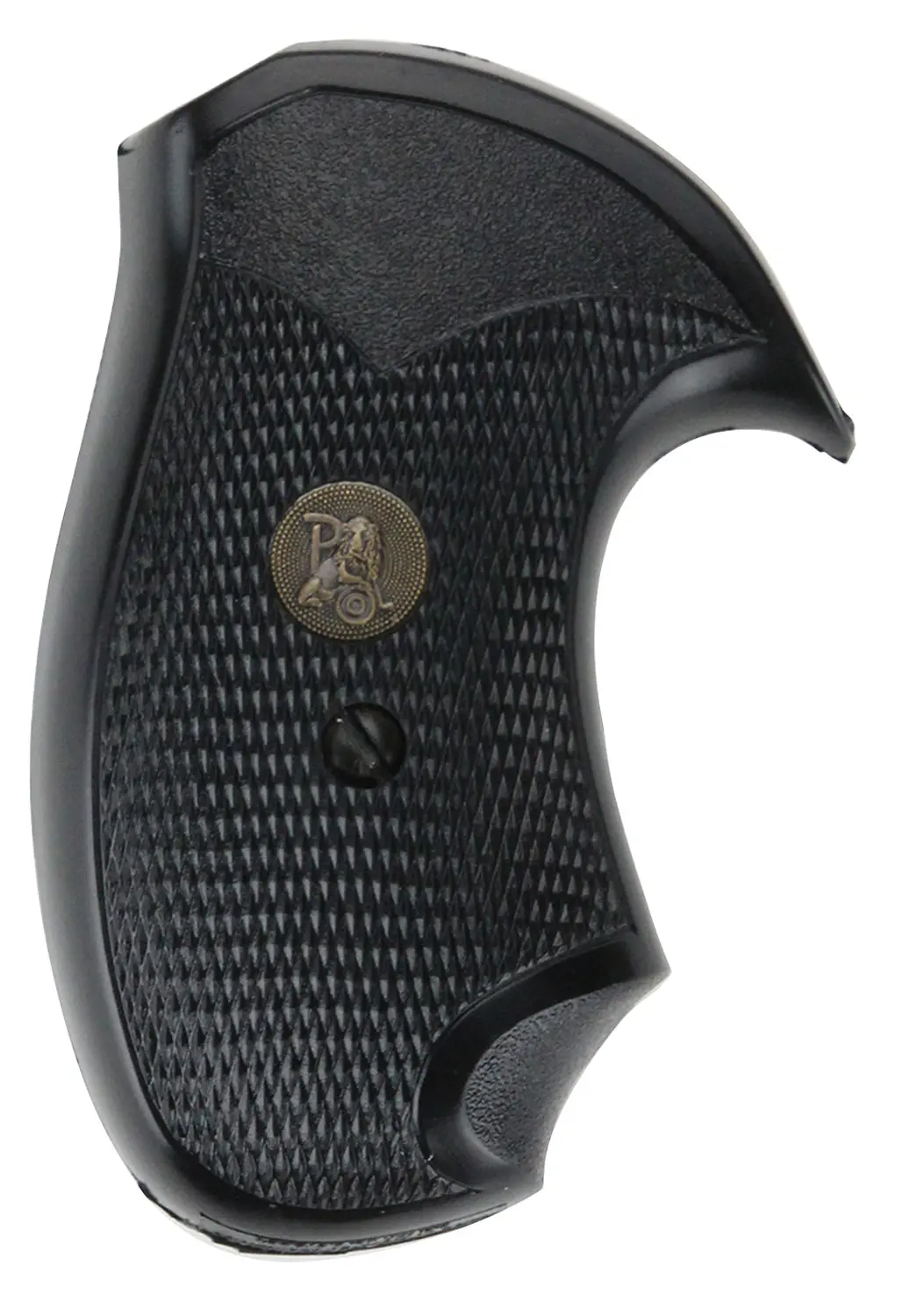 Pachmayr 03252 Compact Grip Checkered Black Rubber with Finger Grooves for S J Frame with Round Butt