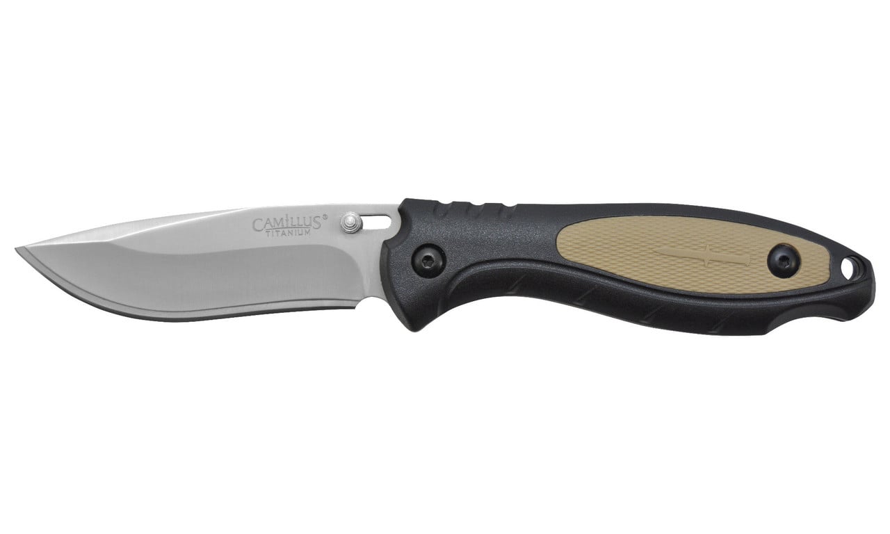 Camillus Tigersharp Fixed Blade Drop Point Knife, Tan - CAM-19132