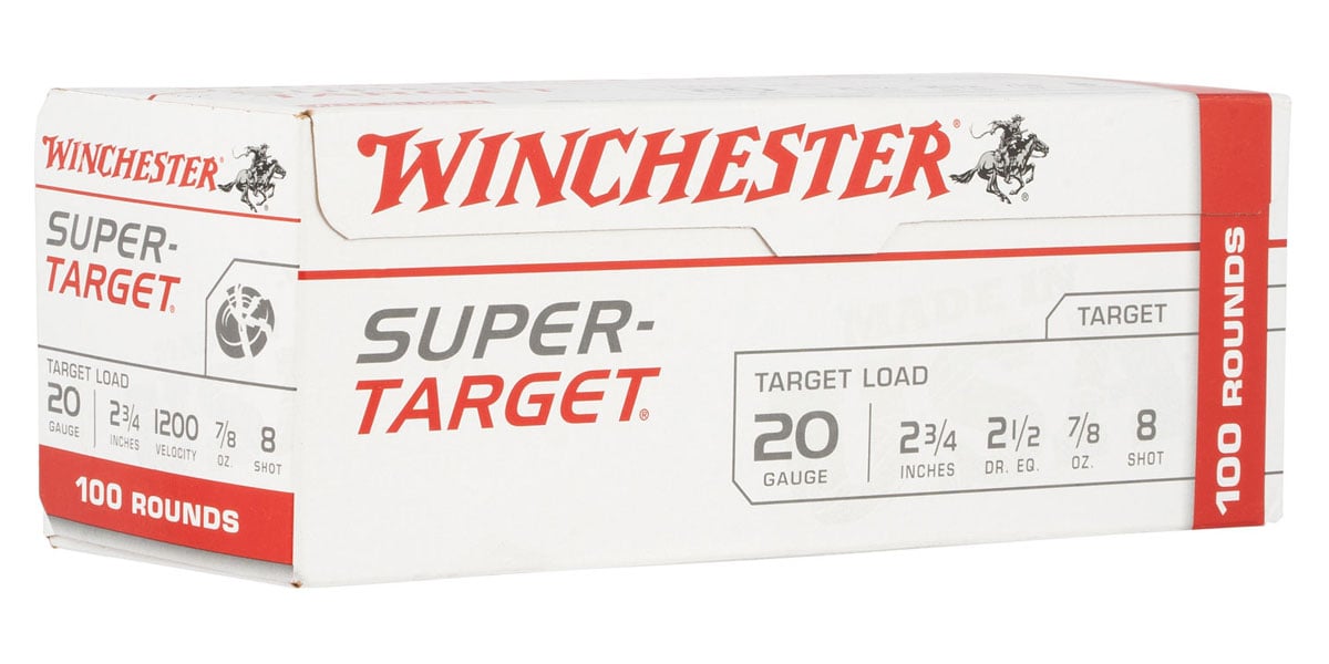 Winchester Super Target 2.75" 7/8 oz 8 Shot 20 Gauge Ammunition 100 Rounds - TRGT208VP