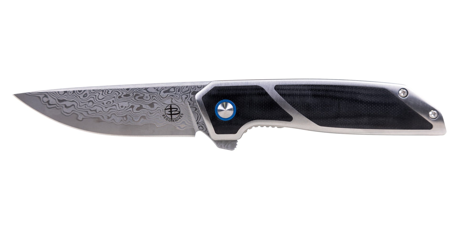 Begg Knives Diamici Damascus Folding Drop Point Knife, Black - BG015
