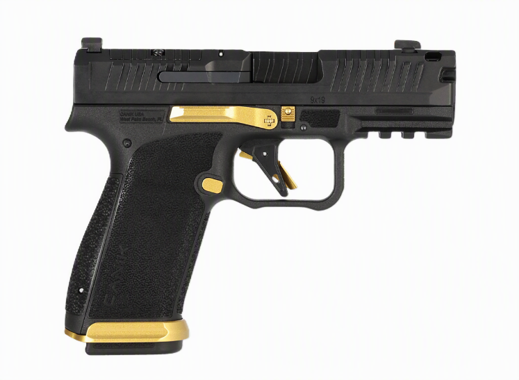 CANIK Mete MC9 Prime 3.6" Comp'd OR 9MM (2)17rd Handgun w/ Gold Accents and GOA Challenge Coin - HG8693G-N