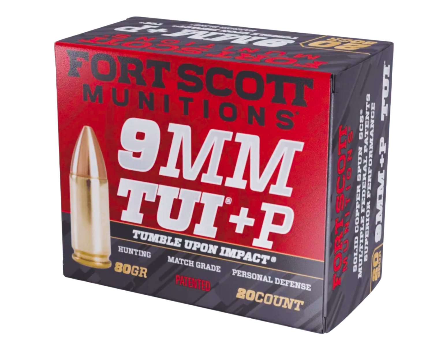 FORT SCOTT 9MM LUGER +P 80GR – TUI SOLID COPPER 20RD 25BX/CS - No Credit Card Fees - Low, flat rate shipping