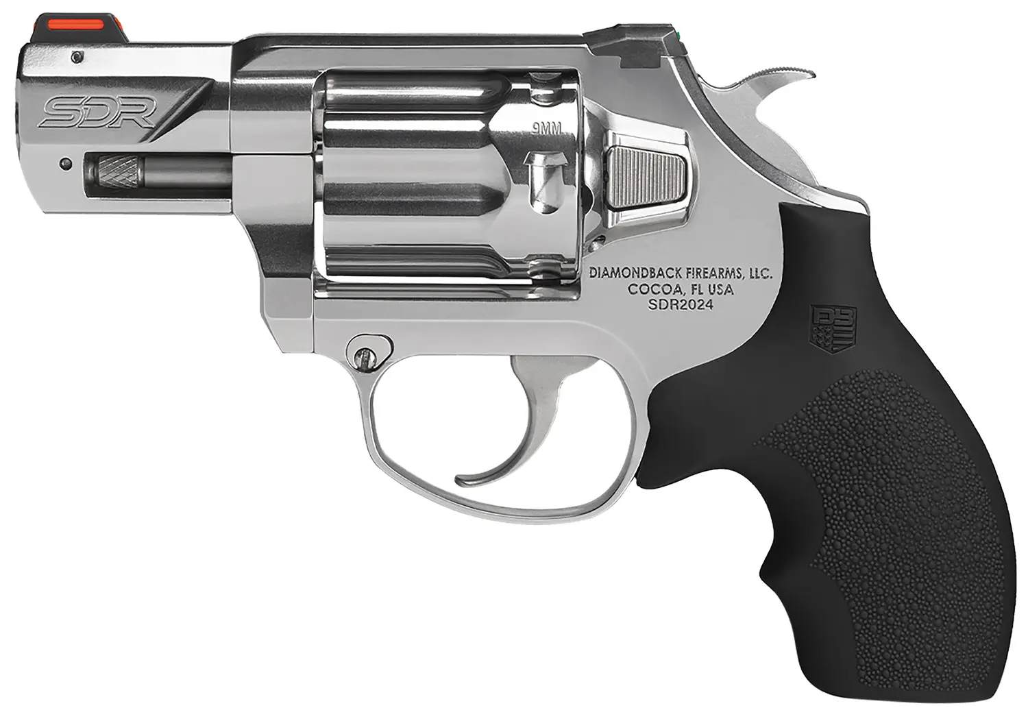 Diamondback DB0700P701 SDR Small 9mm Luger +P 6 Shot 2" Polished Stainless Steel Barrel Frame, Stainless Steel Cylinder, Black Hogue Rubber Grip, Exposed Hammer