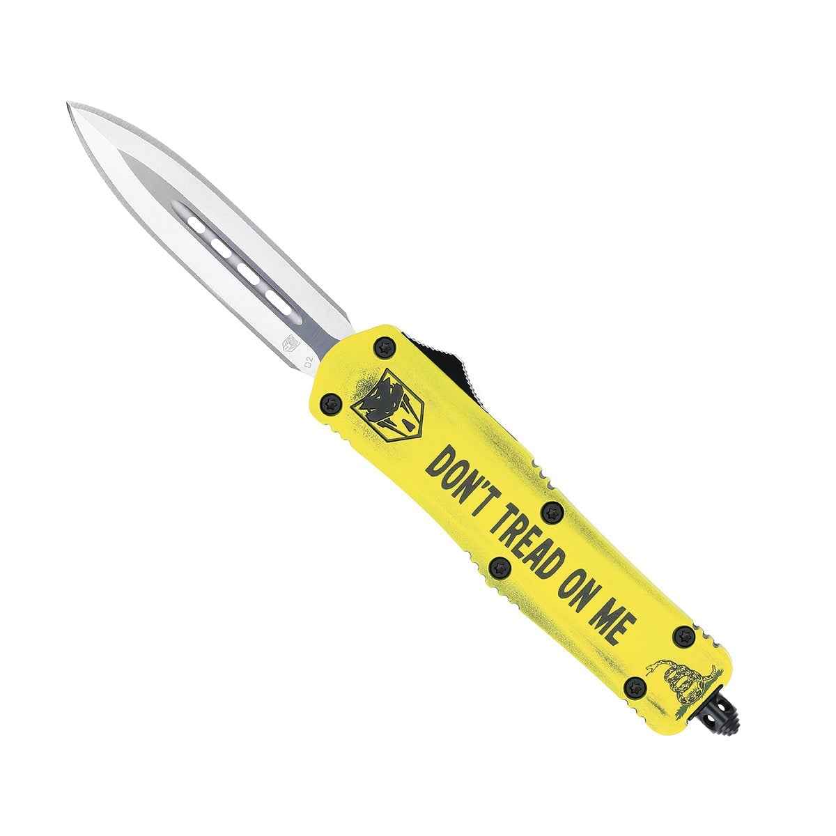 CobraTec Knives FS-3 Don't Tread On Me Medium OTF Knife Dagger, Yellow - MDTOMFS-3DAGNS