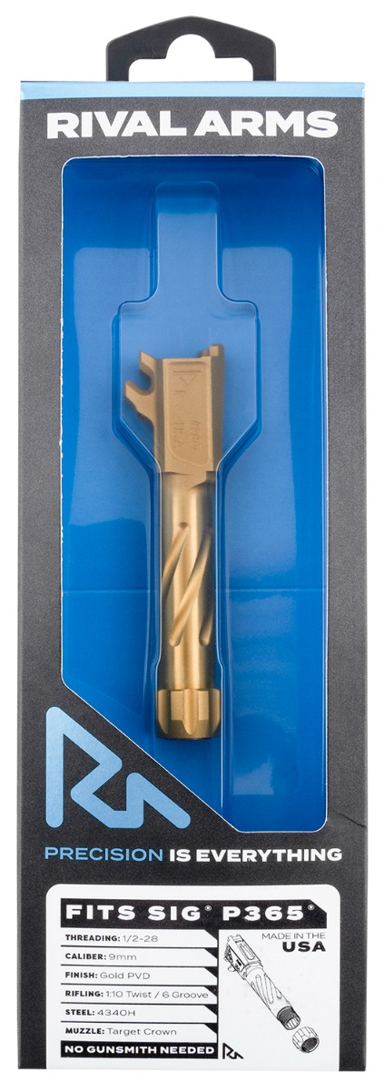 Rival Arms Precision Drop-In Barrel 9mm Luger 3.10" Gold PVD Finish 4340H Steel Material with Threading for Sig P365