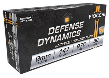 Fiocchi 9APDHP Defense Dynamics 9mm Luger 147 gr 975 fps Jacketed Hollow Point 50 Per Box/ 20 Case