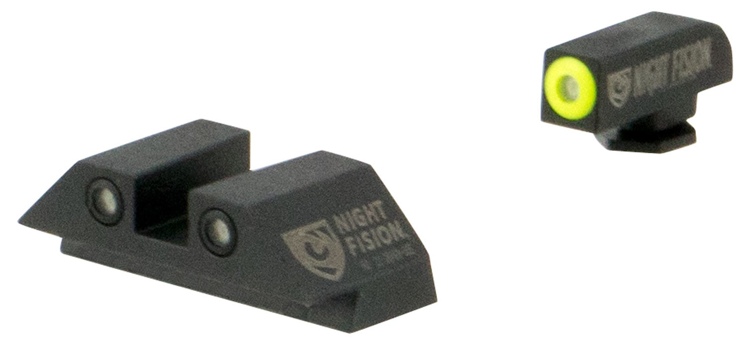 Night Fision Night Sight Set for Glock 17/17L/19/22-28/31-35/37-39 Pistols, Green with Yellow Square Front, Green with Black Square Rear - GLK-001-003-YGZG