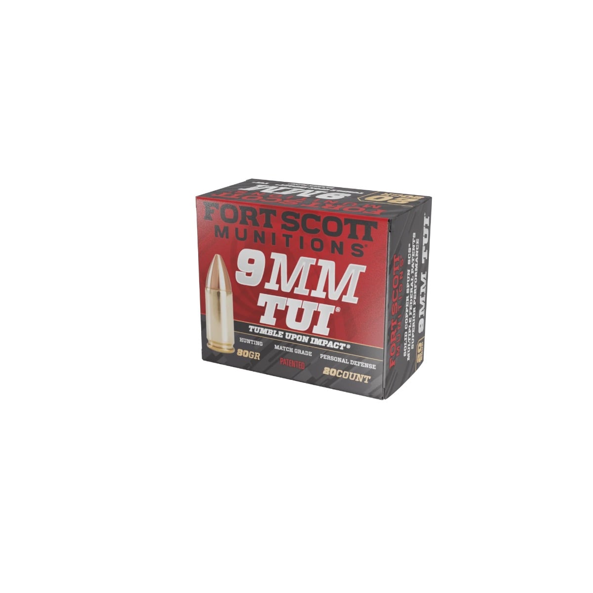Fort Scott Munitions 9MM080SCV Tumble Upon Impact (TUI) 9mmLuger 80gr Solid Copper Spun 20 Per Box/25 Case - No Credit Card Fees - Low, flat rate shipping