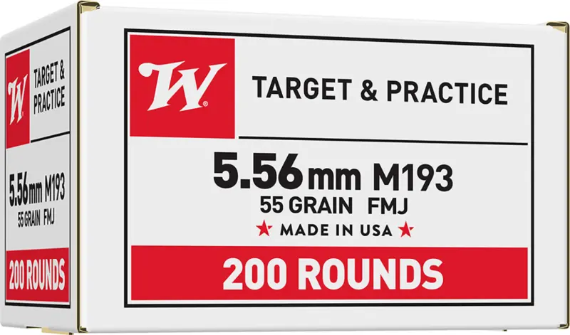 Winchester Ammo WM193200 USA M193 5.56x45mmNATO 55gr Full Metal Jacket 200 Per Bx/4 Case *Value Pack