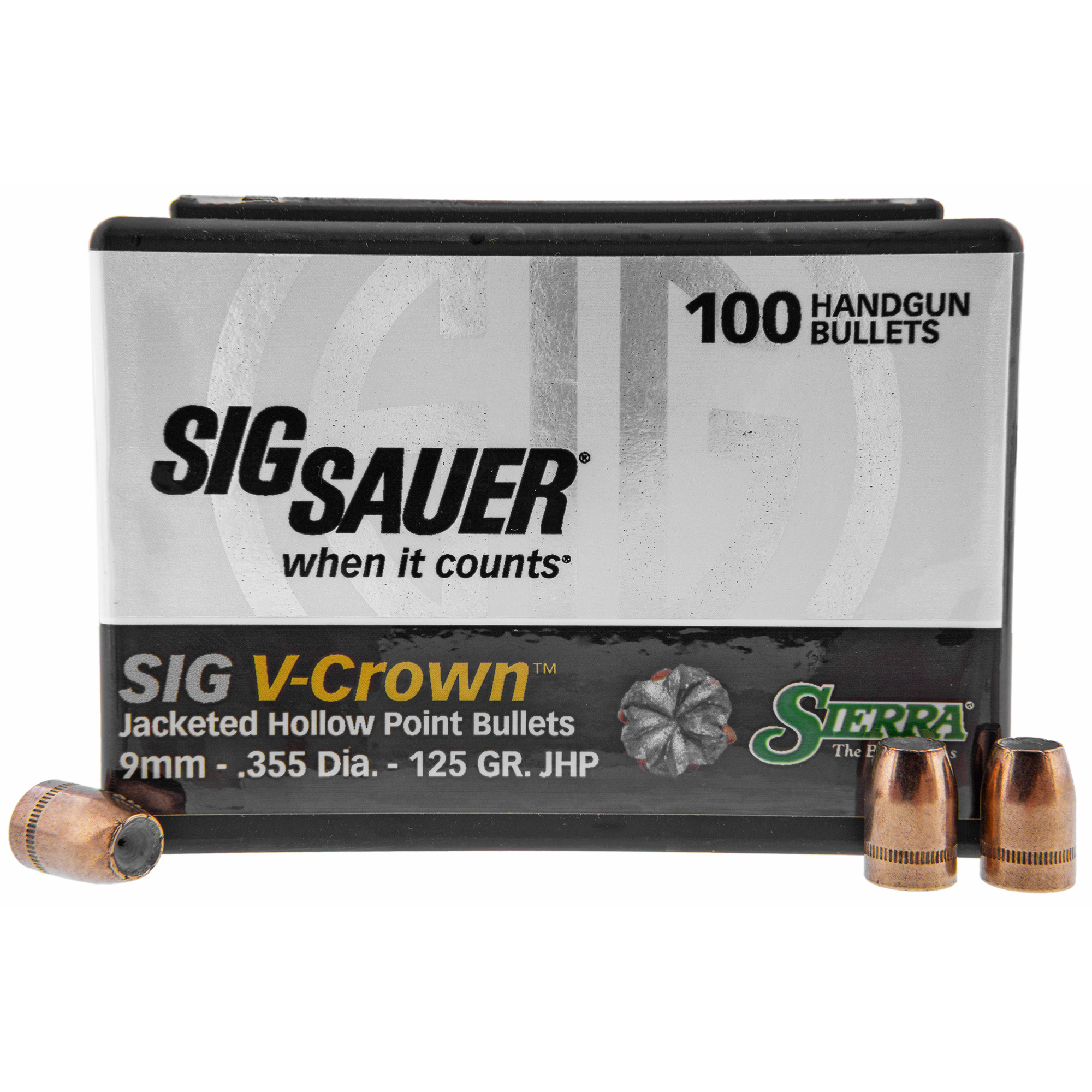 Sierra Bullets V-Crown, .355 Diameter, 9mm, 125 Grain, Jacketed Hollow Point, 100 Count