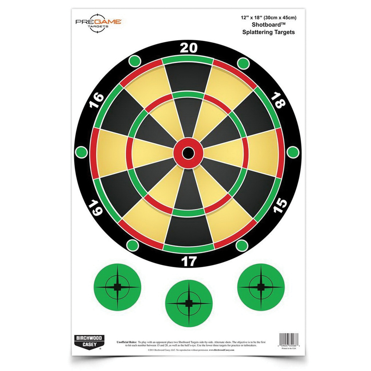 Birchwood Casey Pregame Shotboard 12" x 18" Dart Board Target, Multi-Color, 100/pack - 35583