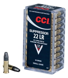 CCI .22 Long Rifle 45gr HP Suppressor Ammunition 50rds -  957