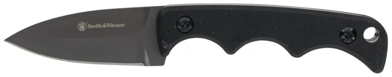 Smith Wesson Knives 1193156 H.R.T. Neck Knife Fixed Spear Point/Plain Titanium Nitride Coated 8Cr13MoV SS Blade/Black G10 Handle Includes Sheath