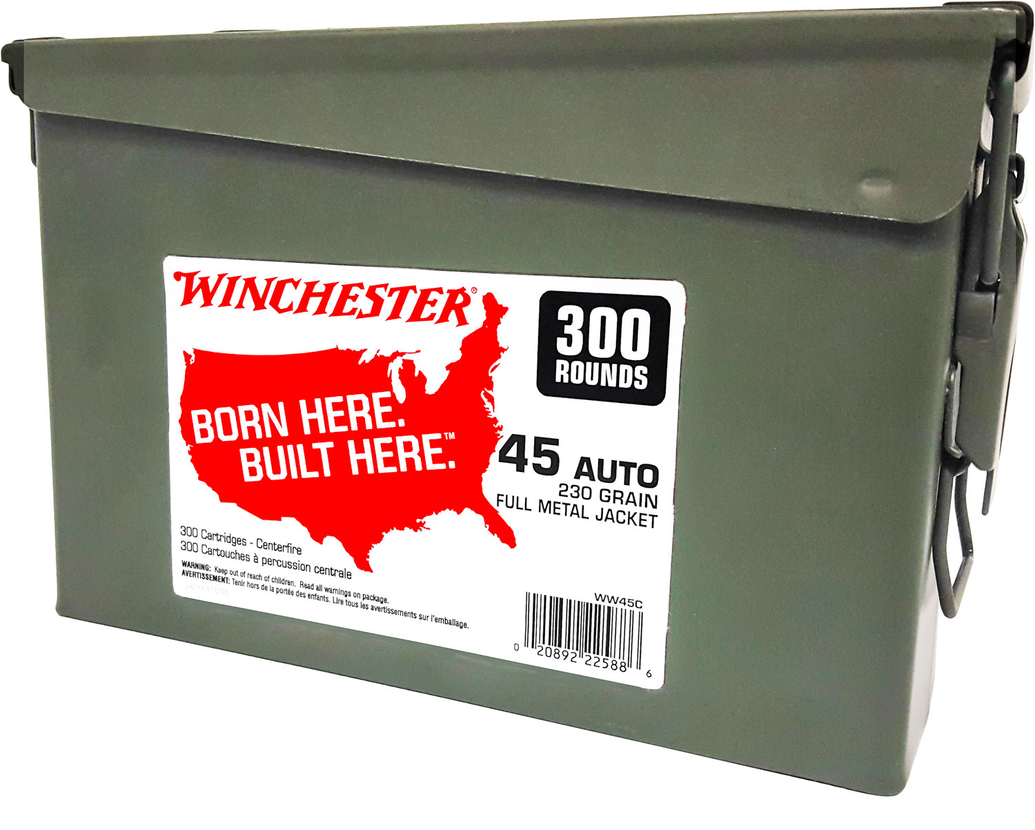 Winchester Ammunition USA 230 gr Full Metal Jacket .45 ACP Ammo, 300/box - WW45C