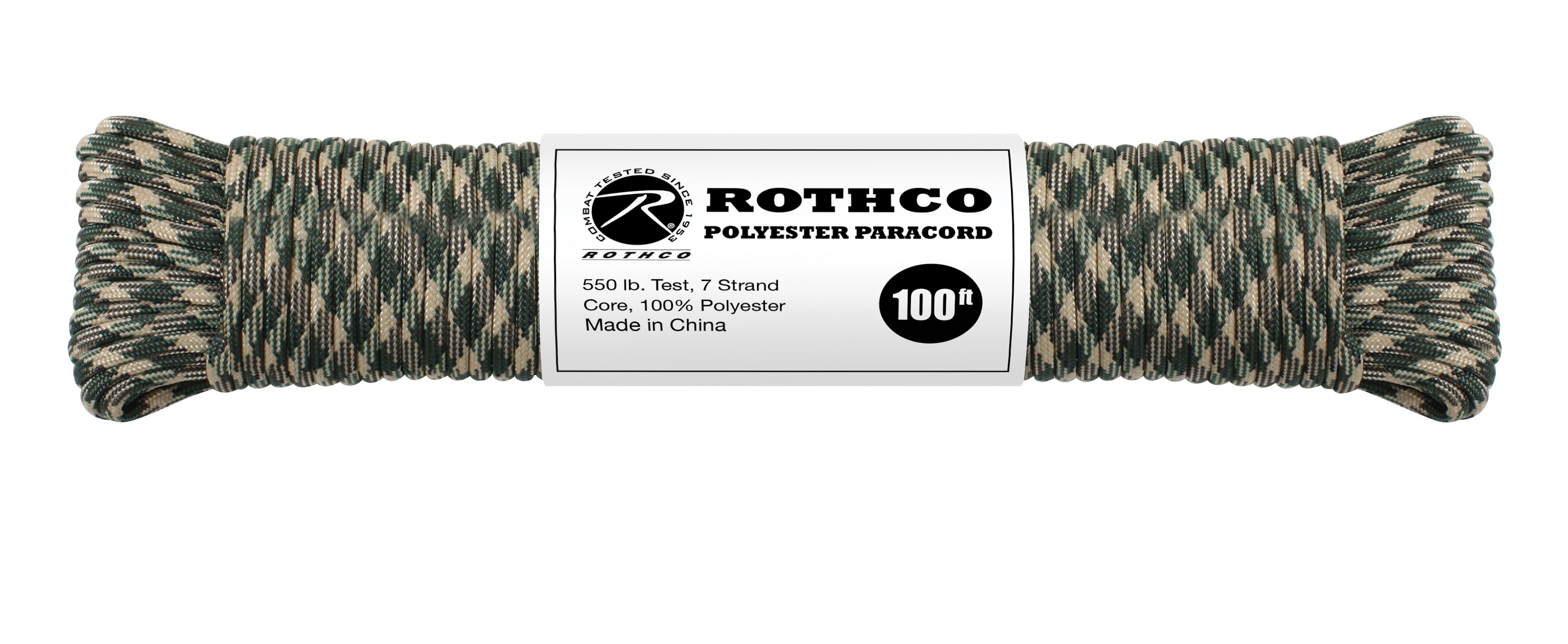 Rothco 550Lb Type III Polyester Paracord - Woodland Camo, 100