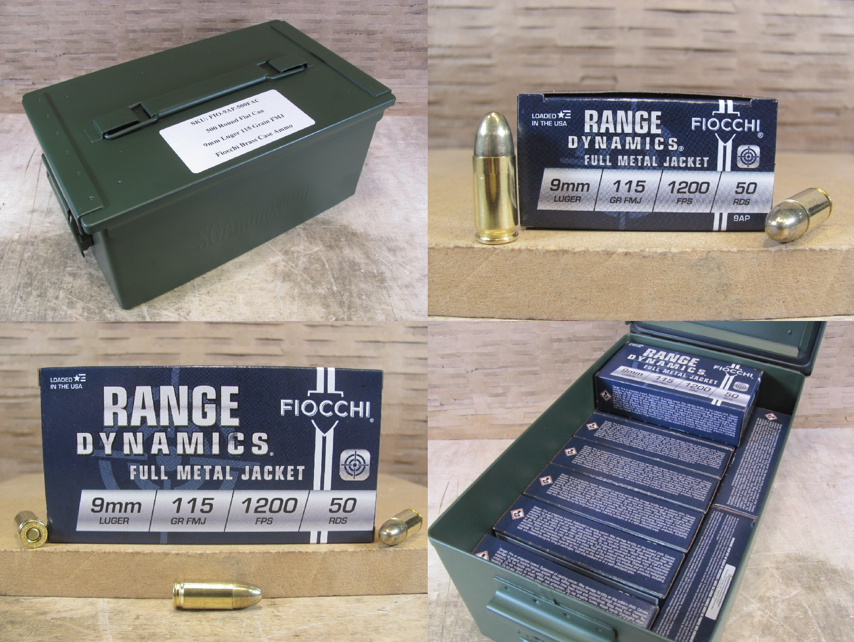 500 Round Flat Can – 9mm Luger 115 Grain FMJ Ammo by Fiocchi – 9AP – Packed in Metal Canister